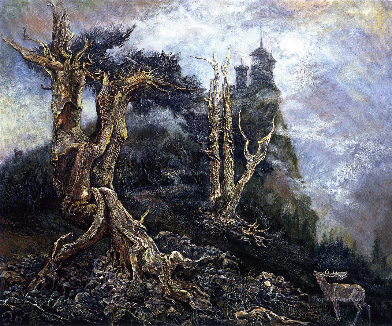 JW the deer and misty hill Fantasy Oil Paintings